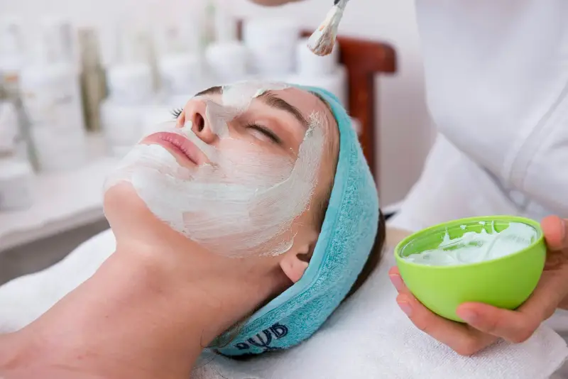 A facial treatment in progress at Prestige Glow Spa